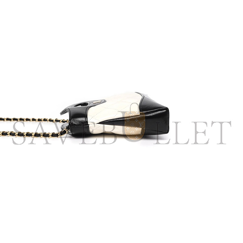 CHANEL NANO 31 WHITE BLACK SHINY LAMBSKIN GOLD HARDWARE (20*17*4cm) 